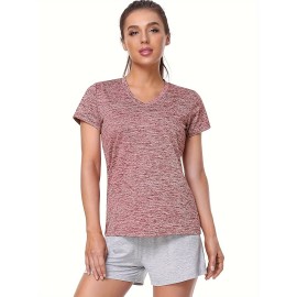 3 Packs Solid Color V Neck T-shirt, Casual Short Sleeve High Stretch T-Shirt For Summer, Women's Clothing