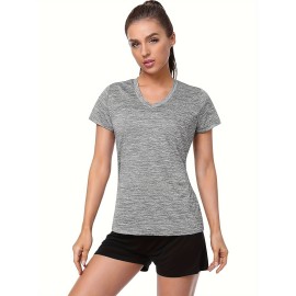 3 Packs Solid Color V Neck T-shirt, Casual Short Sleeve High Stretch T-Shirt For Summer, Women's Clothing