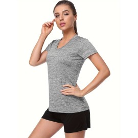 3 Packs Solid Color V Neck T-shirt, Casual Short Sleeve High Stretch T-Shirt For Summer, Women's Clothing