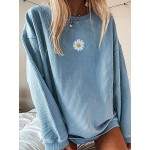 Drop Shoulder Floral Print T-Shirt, Casual Crew Neck Long Sleeve T-Shirt For Spring & Fall, Women's Clothing