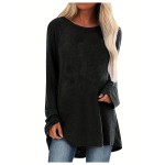 Solid Raglan Sleeve T-shirt, Casual Crew Neck Mid Length Summer T-shirt, Women's Clothing