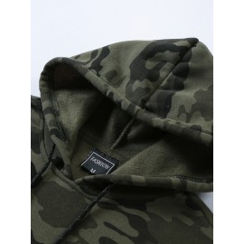 Men's Camo Loose Pullover Hooded Fleece Sweatshirt For Autumn And Winter