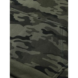 Men's Camo Loose Pullover Hooded Fleece Sweatshirt For Autumn And Winter