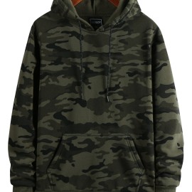 Men's Camo Loose Pullover Hooded Fleece Sweatshirt For Autumn And Winter