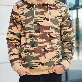 Men's Camo Loose Pullover Hooded Fleece Sweatshirt For Autumn And Winter