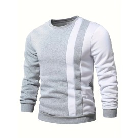 Color Block Trendy Sweatshirt, Men's Casual Creative Design Crew Neck Sweatshirt For Men Fall Winter