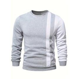 Color Block Trendy Sweatshirt, Men's Casual Creative Design Crew Neck Sweatshirt For Men Fall Winter