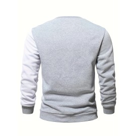 Color Block Trendy Sweatshirt, Men's Casual Creative Design Crew Neck Sweatshirt For Men Fall Winter