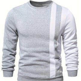 Color Block Trendy Sweatshirt, Men's Casual Creative Design Crew Neck Sweatshirt For Men Fall Winter