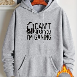 Gaming Letter Print Hoodie for Men - Trendy Graphic Sweatshirt with Kangaroo Pocket for Fall/Winter