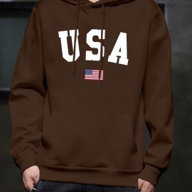 Fashion USA Flag Letter Print Men's Hooded Sweatshirt - Fleece Lined Warm Hoodie for All-day Comfort