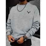 Deer Horn Print Men's Round Neck Sweatshirt - Loose Trendy Pullover for Autumn Winter