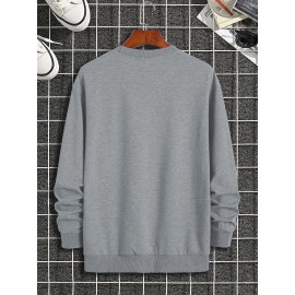 Deer Horn Print Men's Round Neck Sweatshirt - Loose Trendy Pullover for Autumn Winter