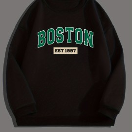 BOSTON EST 1997 Men's Long Sleeve Sweatshirt - Creative Flex Crew Neck Pullover for Spring, Fall, and Winter