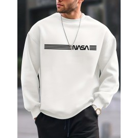 Men's Letter Print Trendy Sweatshirt - Casual Graphic Design Crew Neck Pullover for Fall/Winter