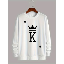 The King Print Trendy Sweatshirt - Men's Casual Graphic Design Crew Neck Pullover for Fall and Winter