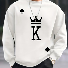 The King Print Trendy Sweatshirt - Men's Casual Graphic Design Crew Neck Pullover for Fall and Winter