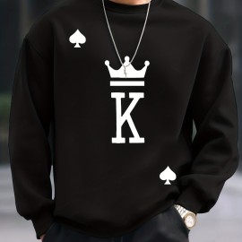 The King Print Trendy Sweatshirt - Men's Casual Graphic Design Crew Neck Pullover for Fall and Winter