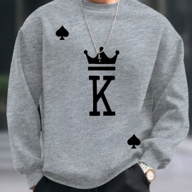 The King Print Trendy Sweatshirt - Men's Casual Graphic Design Crew Neck Pullover for Fall and Winter