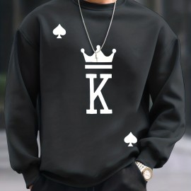 The King Print Trendy Sweatshirt - Men's Casual Graphic Design Crew Neck Pullover for Fall and Winter