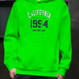 1994 Letter Print Men's Hooded Sweatshirt - Fleece Lined and Warm