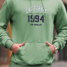 1994 Letter Print Men's Hooded Sweatshirt - Fleece Lined and Warm