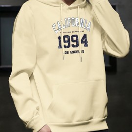 1994 Letter Print Men's Hooded Sweatshirt - Fleece Lined and Warm