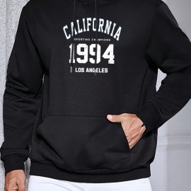 1994 Letter Print Men's Hooded Sweatshirt - Fleece Lined and Warm