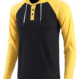 Men's Color Blocking Lightweight Hoodie with Pockets - Active Breathable Long Sleeve Button Up Sweatshirt for Spring and Fall