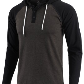 Men's Color Blocking Lightweight Hoodie with Pockets - Active Breathable Long Sleeve Button Up Sweatshirt for Spring and Fall