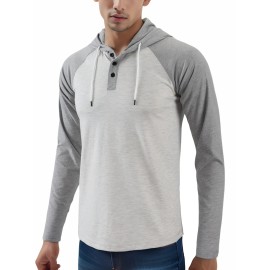 Men's Color Blocking Lightweight Hoodie with Pockets - Active Breathable Long Sleeve Button Up Sweatshirt for Spring and Fall