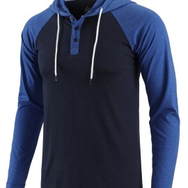 Men's Color Blocking Lightweight Hoodie with Pockets - Active Breathable Long Sleeve Button Up Sweatshirt for Spring and Fall