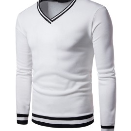 Men's Colorblock V-Neck Long Sleeve Sweatshirt - Warm and Cozy Autumn/Winter Essential