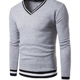 Men's Colorblock V-Neck Long Sleeve Sweatshirt - Warm and Cozy Autumn/Winter Essential