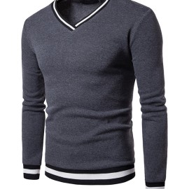 Men's Colorblock V-Neck Long Sleeve Sweatshirt - Warm and Cozy Autumn/Winter Essential