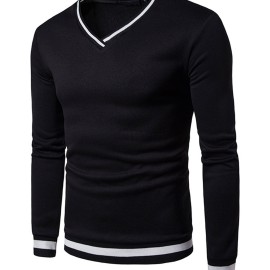 Men's Colorblock V-Neck Long Sleeve Sweatshirt - Warm and Cozy Autumn/Winter Essential