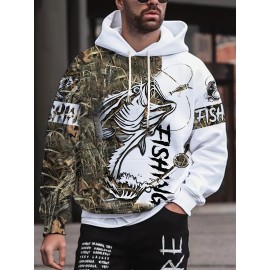 Men's Casual Fishing Pattern 3D Print Hooded Sweatshirt - Comfortable and Stylish Fishing Apparel for Men