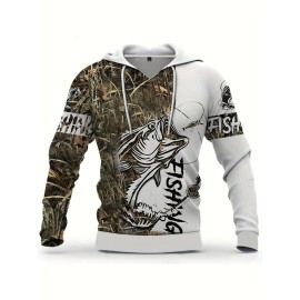 Men's Casual Fishing Pattern 3D Print Hooded Sweatshirt - Comfortable and Stylish Fishing Apparel for Men