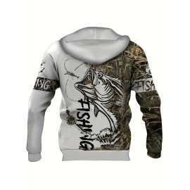 Men's Casual Fishing Pattern 3D Print Hooded Sweatshirt - Comfortable and Stylish Fishing Apparel for Men