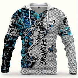 Men's Casual Fishing Pattern 3D Print Hooded Sweatshirt - Comfortable and Stylish Fishing Apparel for Men