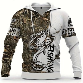 Men's Casual Fishing Pattern 3D Print Hooded Sweatshirt - Comfortable and Stylish Fishing Apparel for Men