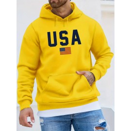 Men's USA Print Hoodie - Casual Pullover Sweatshirt for Winter/Fall - Streetwear with Kangaroo Pocket - Great Gift