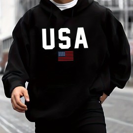 Men's USA Print Hoodie - Casual Pullover Sweatshirt for Winter/Fall - Streetwear with Kangaroo Pocket - Great Gift