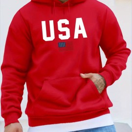 Men's USA Print Hoodie - Casual Pullover Sweatshirt for Winter/Fall - Streetwear with Kangaroo Pocket - Great Gift