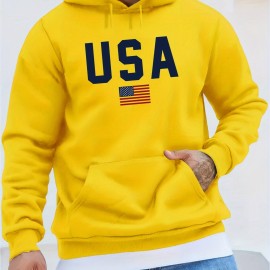 Men's USA Print Hoodie - Casual Pullover Sweatshirt for Winter/Fall - Streetwear with Kangaroo Pocket - Great Gift