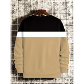 Men's Color Block Trendy Sweatshirt - Casual Graphic Design Crew Neck Pullover for Autumn Winter