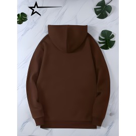 Men's Letter Print Warm Hoodie with Kangaroo Pocket - Casual Pullover Sweatshirt for Comfort and Style