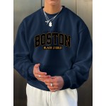 BOSTON Men's Casual Long Sleeve Crew Neck Pullover Sweatshirt - Perfect for Outdoor Sports and Layering in Autumn and Spring - Great Gift Idea