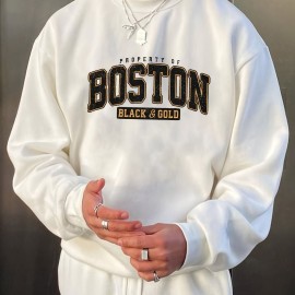 BOSTON Men's Casual Long Sleeve Crew Neck Pullover Sweatshirt - Perfect for Outdoor Sports and Layering in Autumn and Spring - Great Gift Idea