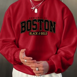 BOSTON Men's Casual Long Sleeve Crew Neck Pullover Sweatshirt - Perfect for Outdoor Sports and Layering in Autumn and Spring - Great Gift Idea